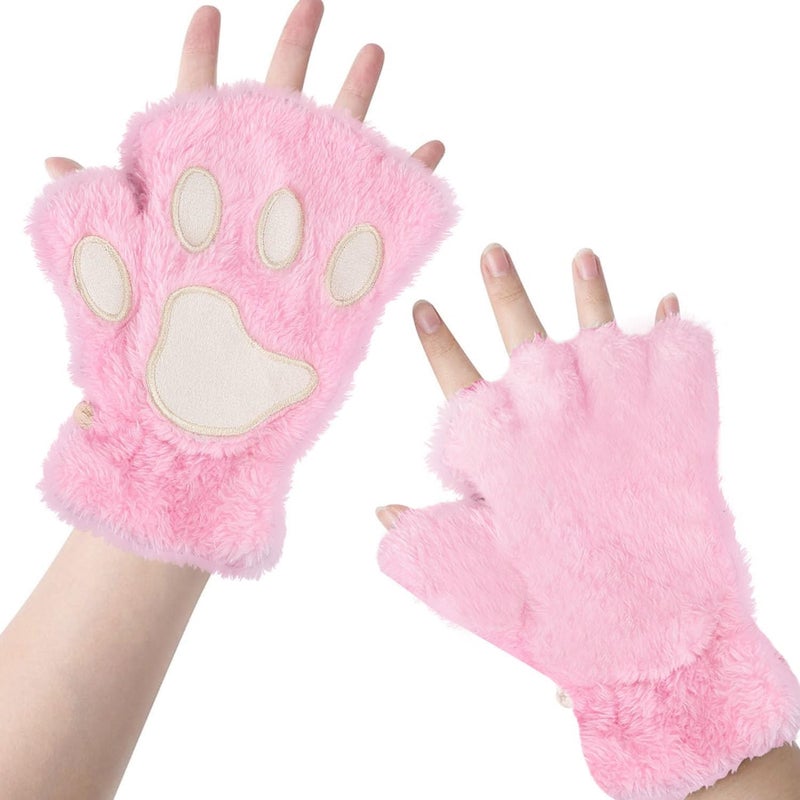 Tiny Chou Cat Paw Gloves for Cosplay Party Halloween Costume Accessories, Winter Fingerless Warm Gloves for Women Girls - Image 1